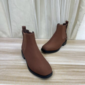 新款 Lady Shoes外贸原单方头低跟针织面短靴圆头简约时尚 舒适百搭