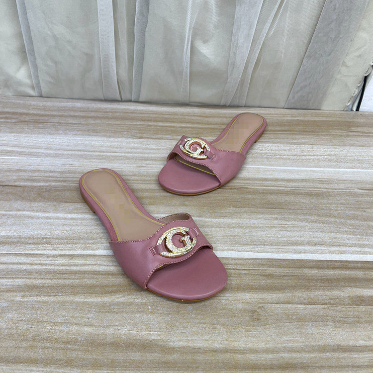 外贸原单女鞋新款时尚圆头纯色金属标带钻休闲百搭平底拖鞋凉鞋