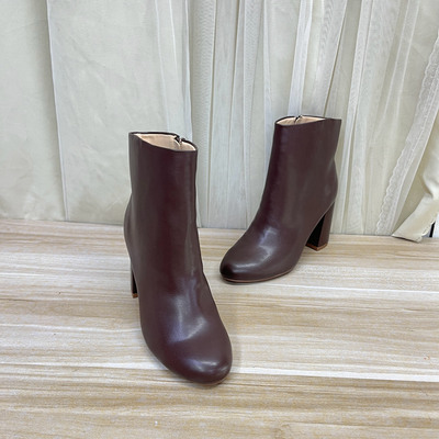 圆头纯色粗跟侧拉链短靴烟筒靴