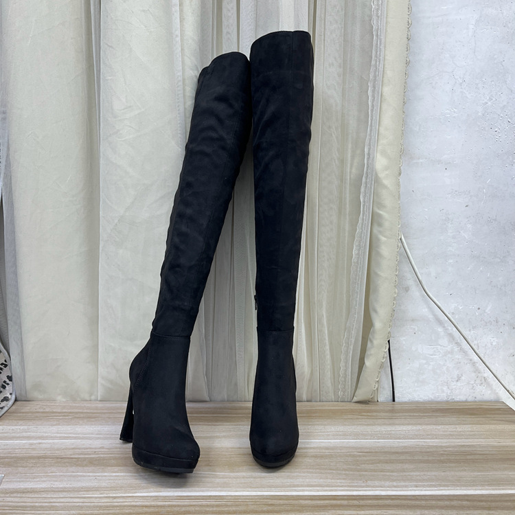 Lady Shoes外贸原单女靴时尚圆头纯色厚底细高跟时装长靴过膝靴