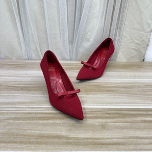 外贸原单shoes关税原因工厂优惠偏大一码尖头蝴蝶结浅口细跟单鞋