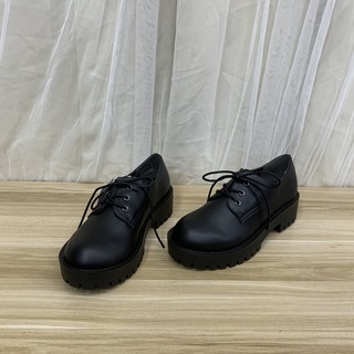 外贸原单时尚简约韩版日常舒适圆头厚底黑色棕色单鞋