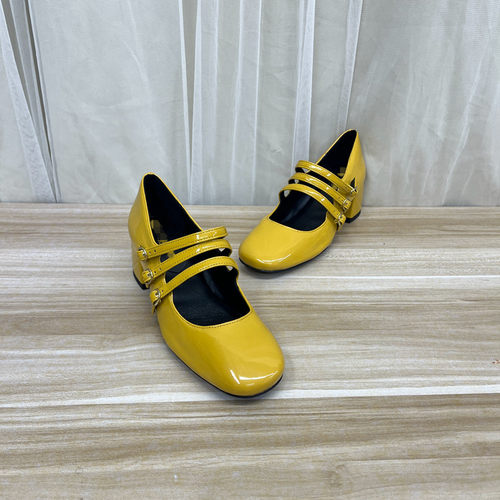 外贸原单鞋垫羊皮时尚百搭一字扣带玛丽珍复古粗跟中跟单鞋女鞋