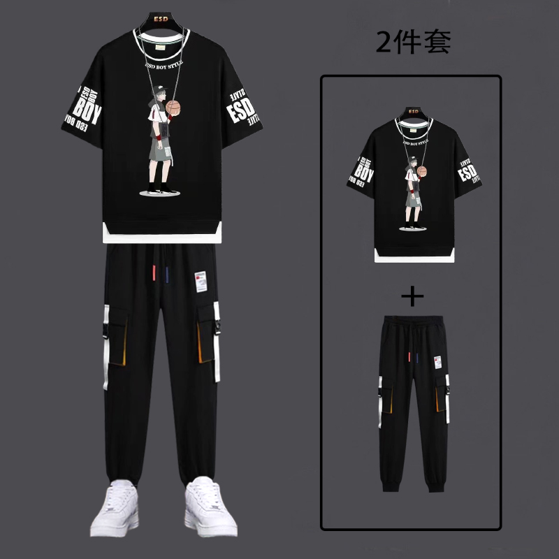 青少年夏季运动服套装男孩2024新款帅气衣服潮流初中高中学生夏