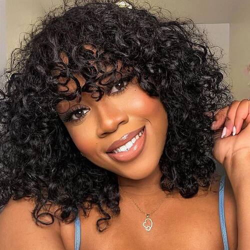 short curly bob wig water wave wig with bangs机制刘海Bob假发