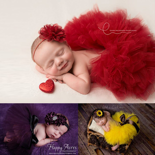 新生儿裙子套装 婴儿百天岁艺术照女孩 宝宝满月白色拍照衣服道具