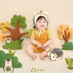小刺猬宝宝百天照主题道具影楼儿童摄影百岁拍照卡通可爱百日服装