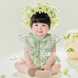 百天儿童摄影簪花主题道具周岁艺术照服装影楼女宝宝2024拍照衣服