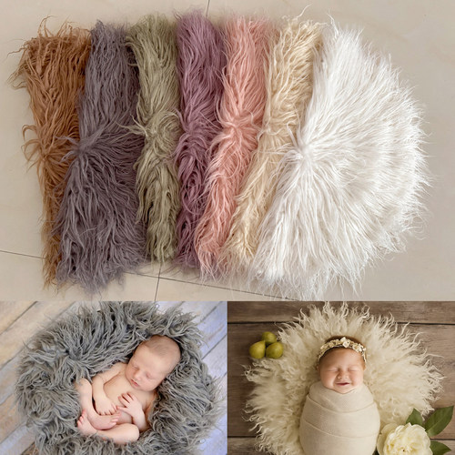 影楼新生儿摄影羊毛卷圆形垫小毯宝宝满月照筐框容器辅助垫毯道具