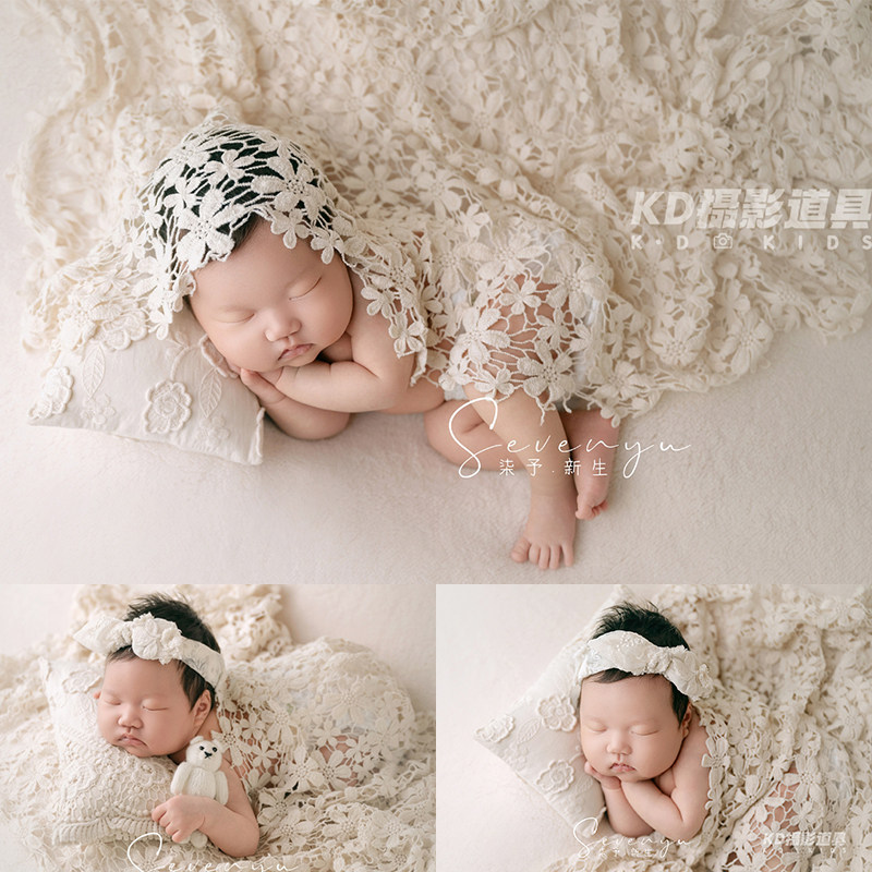 新品新生儿摄影纪实风主题影楼照相馆宝宝艺术照服装写真蕾丝道具图片