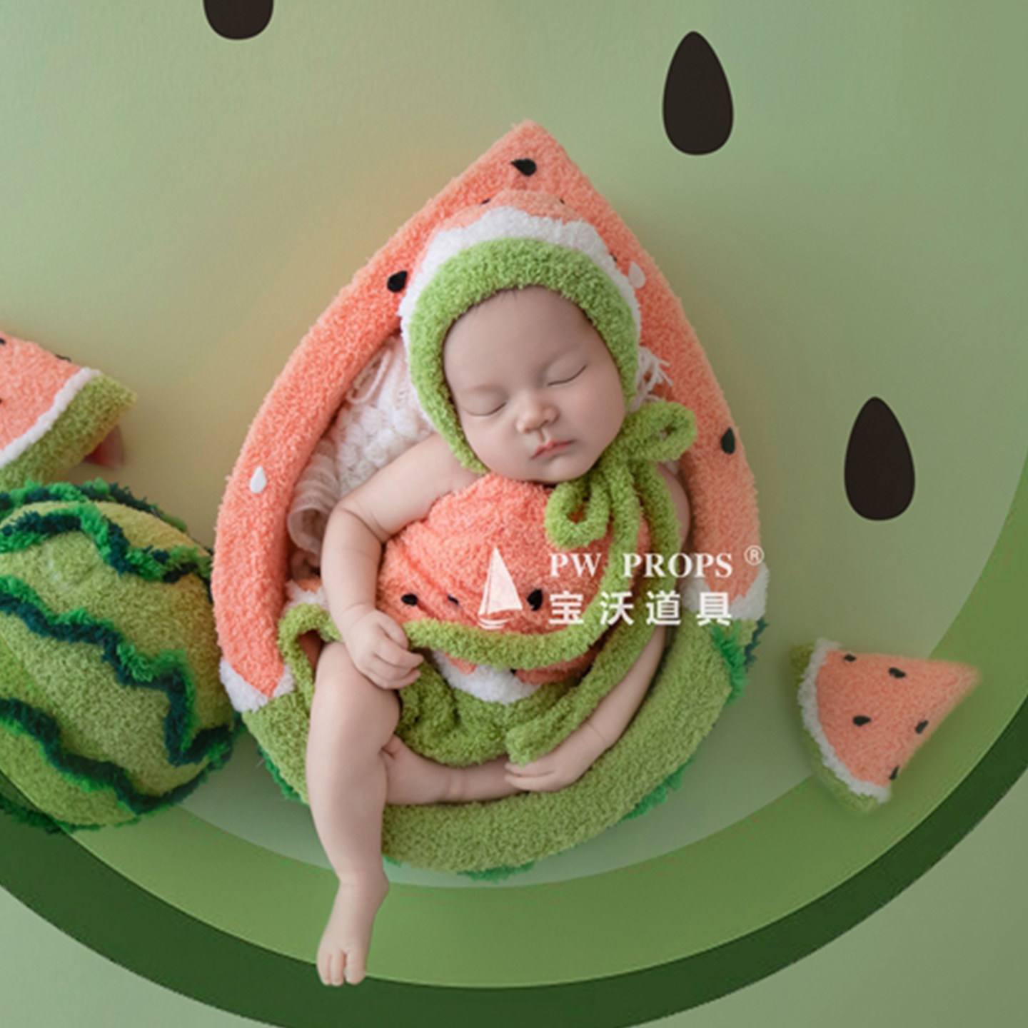 原版正品可爱西瓜新生儿宝宝照主题 夏季影楼满月照服装写真道具