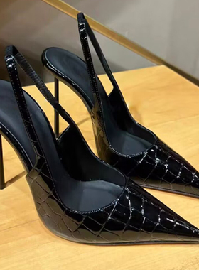 黑色尖头高跟鞋2025早春爆款法式性感后空细跟尖头浅口单鞋女凉鞋