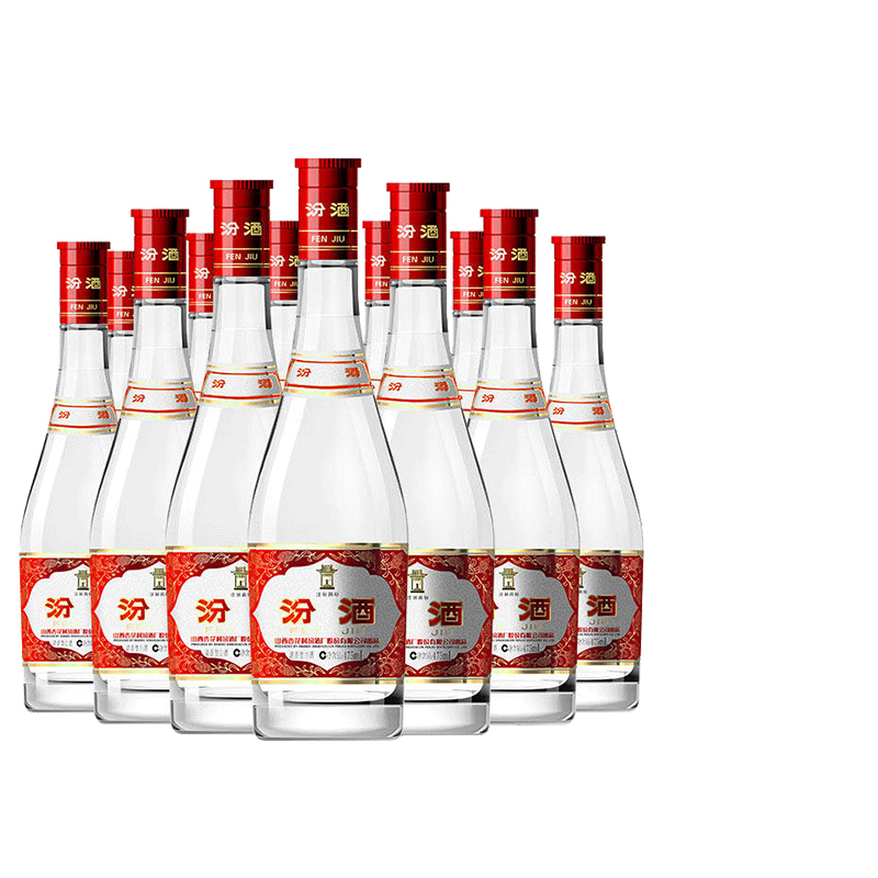 汾酒42度杏花村红盖汾酒玻汾475mLX12 清香型白酒整箱12瓶装