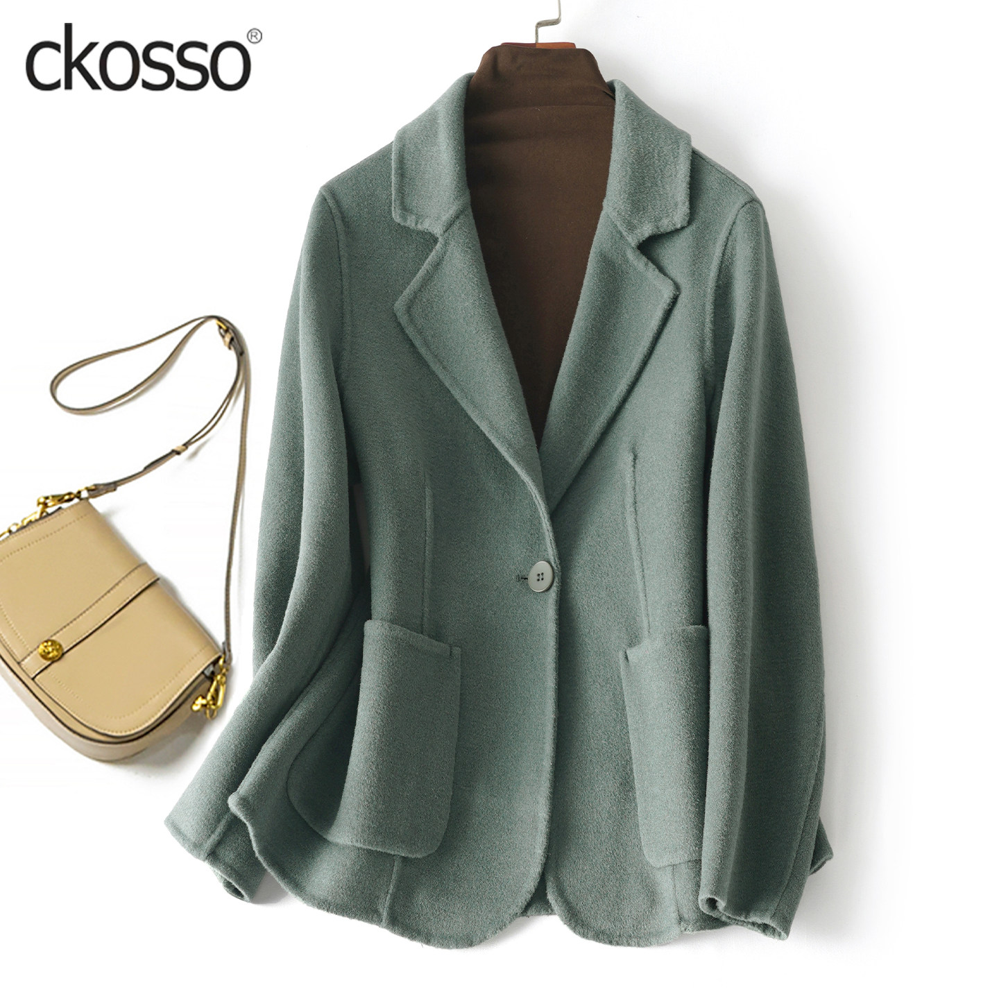 双面绒西装大衣女士短款西服领通勤气质小个子2026新款羊毛呢外套