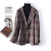 毛呢外套女短款 气质羊毛西服 修身 西装 领一粒扣千鸟格2025秋冬新款