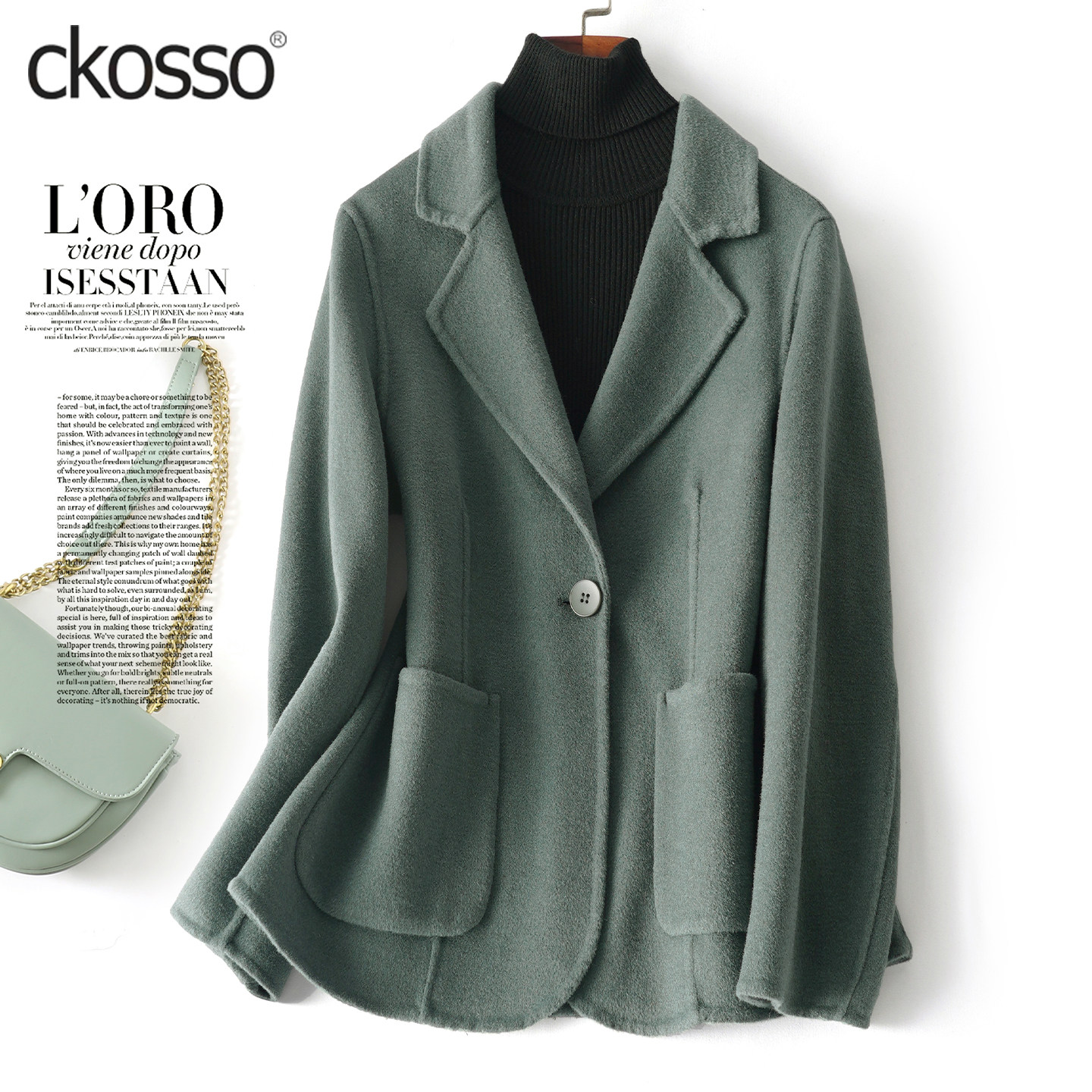 全羊毛呢大衣女短款西服领修身气质小个子2026新款双面绒西装外套