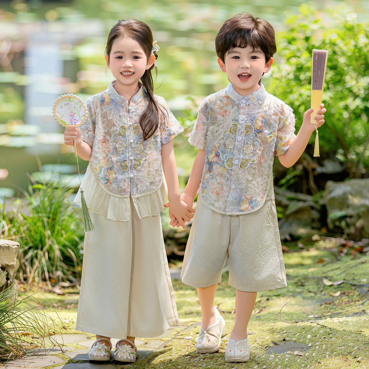汉服女童2026新款古风夏季男童新中式国风套装儿童六一演出服古装