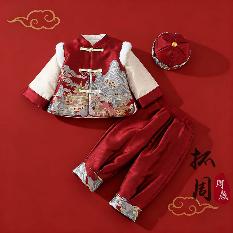 周岁男宝礼服婴儿生日一周岁宴抓周衣服冬加厚儿童唐装男童拜年服