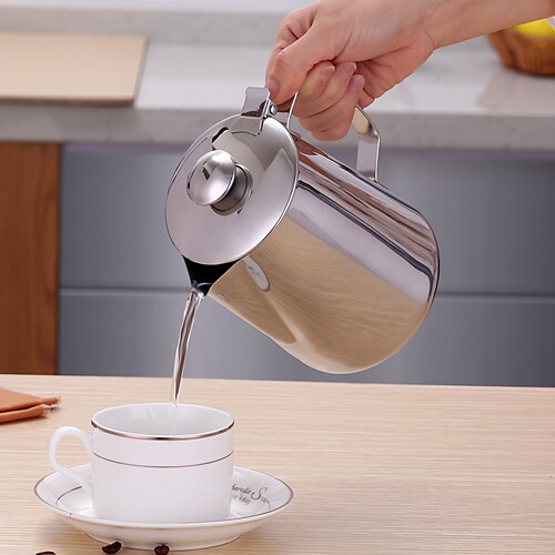 奶茶壶不锈钢咖啡壶拉花杯带盖