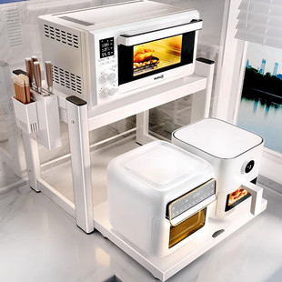 日本微波炉置物架可抽拉电饭煲架子台面多功能双层电器烤箱收纳架