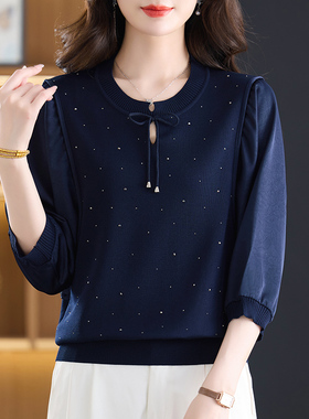 声雨竹折扣店2026新款夏季七分袖T恤女桑蚕丝亮面系绳时尚感上衣