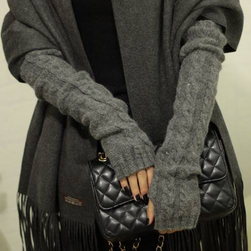 半截针织森系长款毛线露指手套