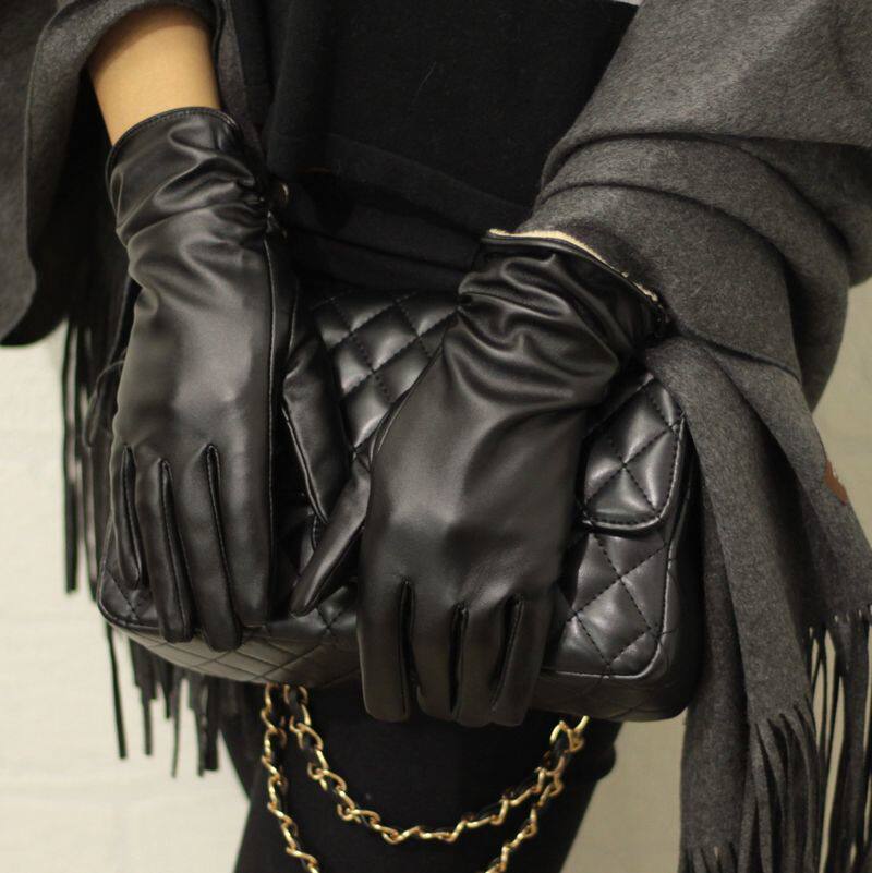 韩版冬季加绒保暖气质款皱褶手套