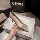 气质高级浅口单鞋 女水钻方扣绸缎香槟色两穿尖头婚鞋 女 高跟鞋 法式