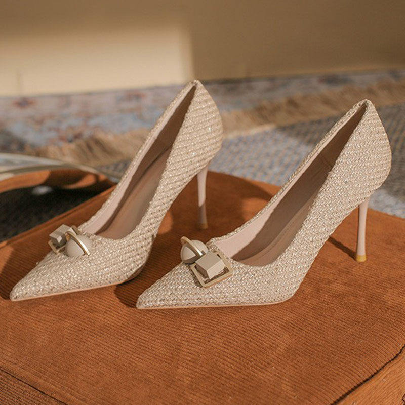 尖头高跟鞋女2026年新款春季裸色真皮细跟通勤不累脚职业浅口单鞋,女鞋,浅口单鞋,淘宝优惠券,粉丝福利购,淘宝优惠卷