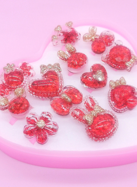 原创儿童戒指金红色闪亮皇冠爱心女童女孩宝石戒指公主戒指首饰盒