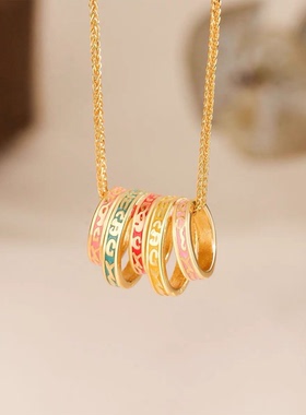 s925纯银五彩经文珐琅吊坠项链女路路通新中式时尚感锁骨百搭