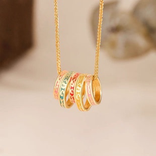 s925纯银五彩经文珐琅吊坠项链女路路通新中式时尚感锁骨百搭