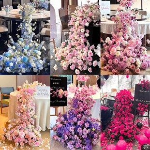 仿真花生日宴桌花瀑布挂花条美陈橱窗挂饰花排婚礼舞台订婚装饰花