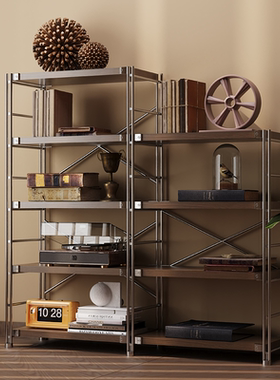 置物架落地多层日式钢木书架客厅阳台收纳架货架厨房微波炉储物架