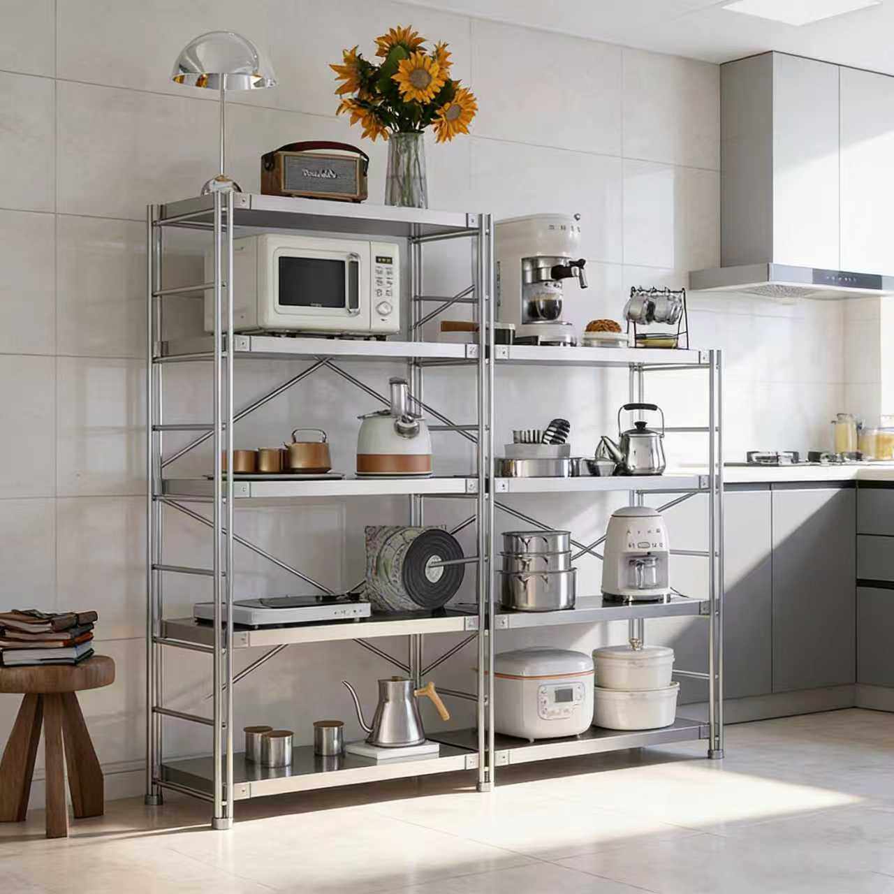 加厚不锈钢厨房置物架锅具微波炉烤箱收纳架阳台多层落地储物架子,商业/办公家具,置物架/陈列架/储物架/展示架,淘宝优惠券,粉丝福利购,淘宝优惠卷