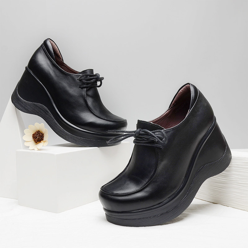 一席之地女鞋春秋系带妈妈鞋中老年真皮坡跟防滑厚底百搭深口单鞋,女鞋,深口单鞋,淘宝优惠券,粉丝福利购,淘宝优惠卷