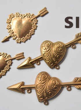 美产黄铜一箭倾心爱心花纹装饰贴片材料手作DIY饰品配件【花片】