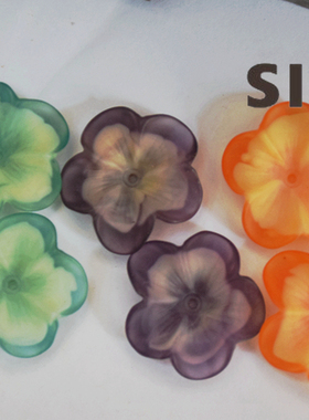 可爱晕染树脂立体小花紫、绿、黄色32mm手作饰品配件【V1】