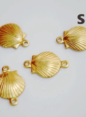 美产黄铜小贝壳双吊环装饰贴片diy手作配件饰品材料【小物】