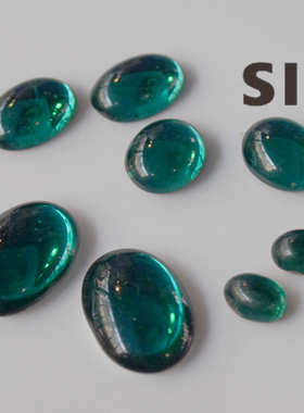 进口70年祖母绿色莱茵石老货多尺寸椭圆宝石贴片饰品配件手作【绿