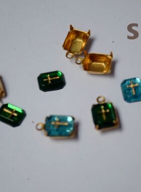 美国进口1940S西德古董十字架宝石8*6.5方形贴片老货【蓝色】