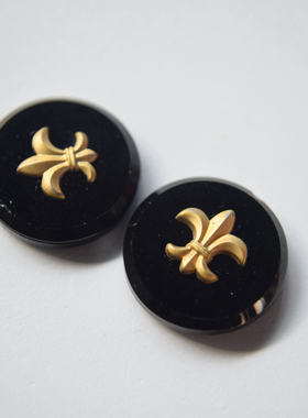 美国进口1950s黑色复古花纹17mm琉璃宝石 不完美 手作配件【杂项