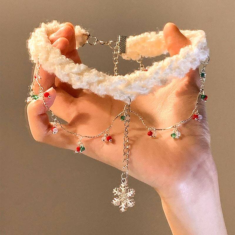 雪花流苏毛绒项链女高级感