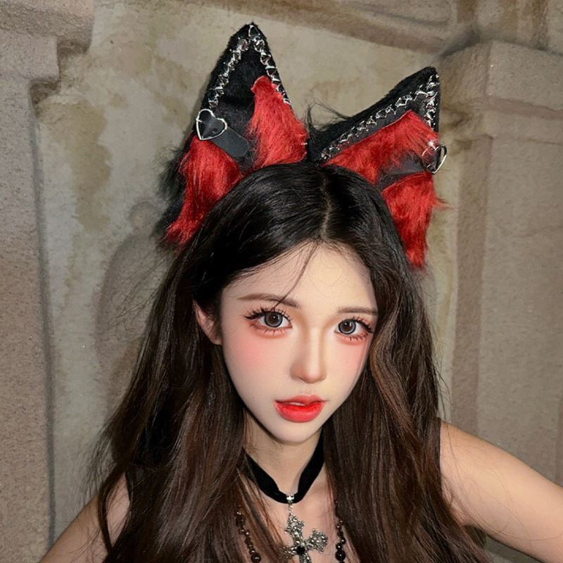 哥特风辣妹猫耳发箍女毛绒可爱