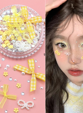 蓝色黄色粉红蝴蝶结水钻脸贴化妆脸眼点缀装饰品应援妆音乐节紫色
