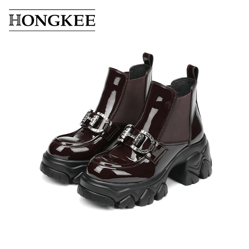 Hongkee/红科短靴秋冬厚底时尚女靴切尔西及踝靴HA84M406