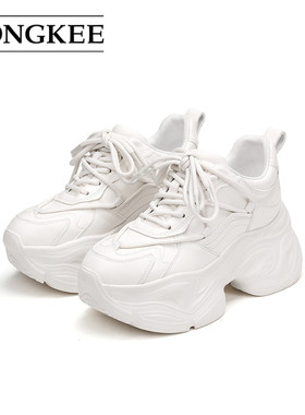 Hongkee/红科老爹鞋牛皮厚底增高系带休闲女鞋H525D100