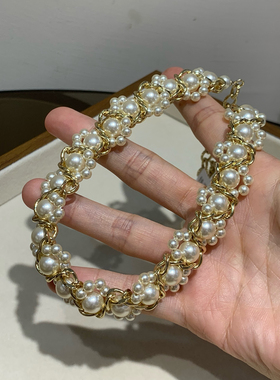 欧美轻奢小众珍珠镶钻锁骨项链