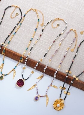 小众设计感叠戴天然石串珠项链女轻奢高级感精致锁骨链颈链配饰