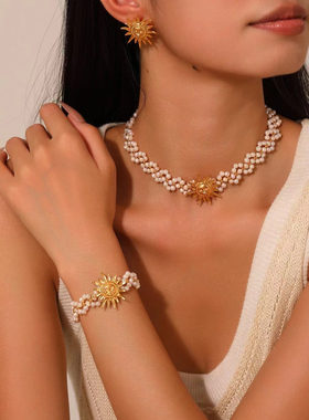 小众设计太阳花珍珠项链